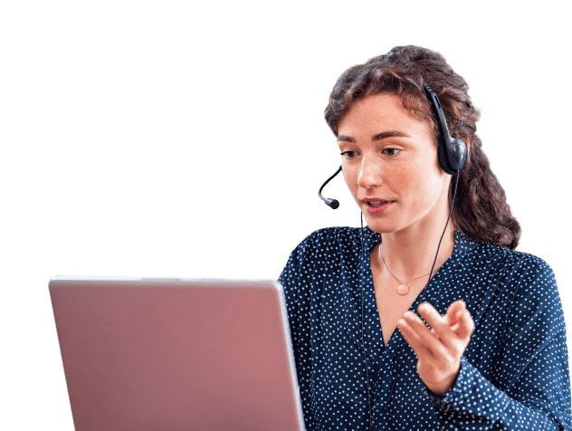 Person wearing headphone talking with customer