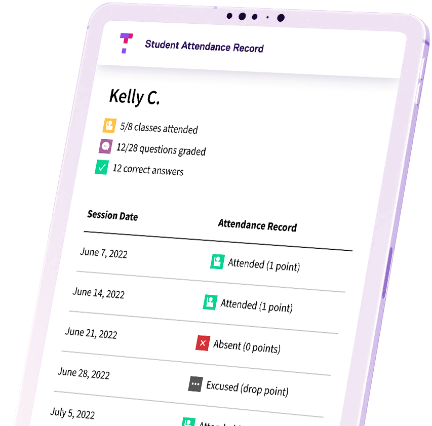 tablet with student attendance record